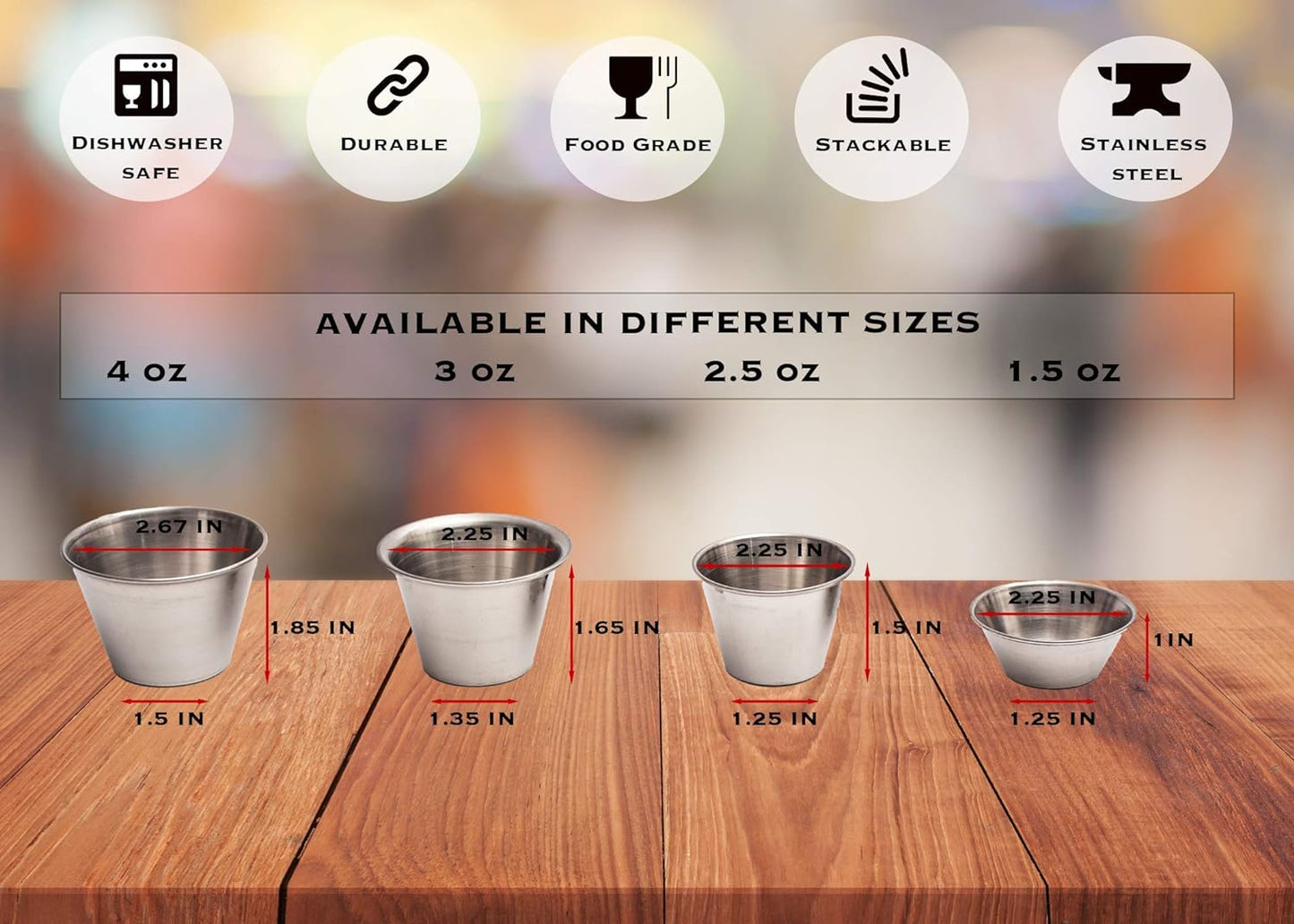 Ramekins Stainless Steel Condiment Sauce Cups, Metal Ramekins, Commercial Grade, Multifunctional, Ideal for All Hot and Cold Sauces, Individual Portion Cups (12, 1.5 Oz)