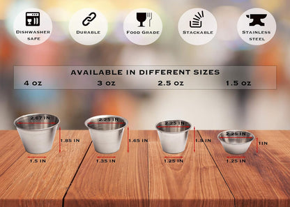 Ramekins Stainless Steel Condiment Sauce Cups, Metal Ramekins, Commercial Grade, Multifunctional, Ideal for All Hot and Cold Sauces, Individual Portion Cups (12, 1.5 Oz)